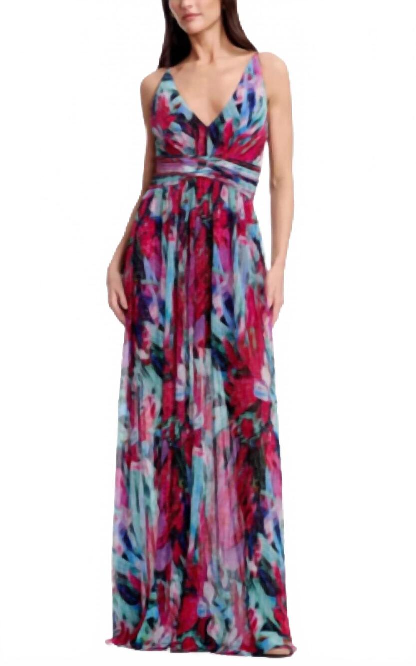 NEW DRESS THE POPULATION taylor gown in pink red multi